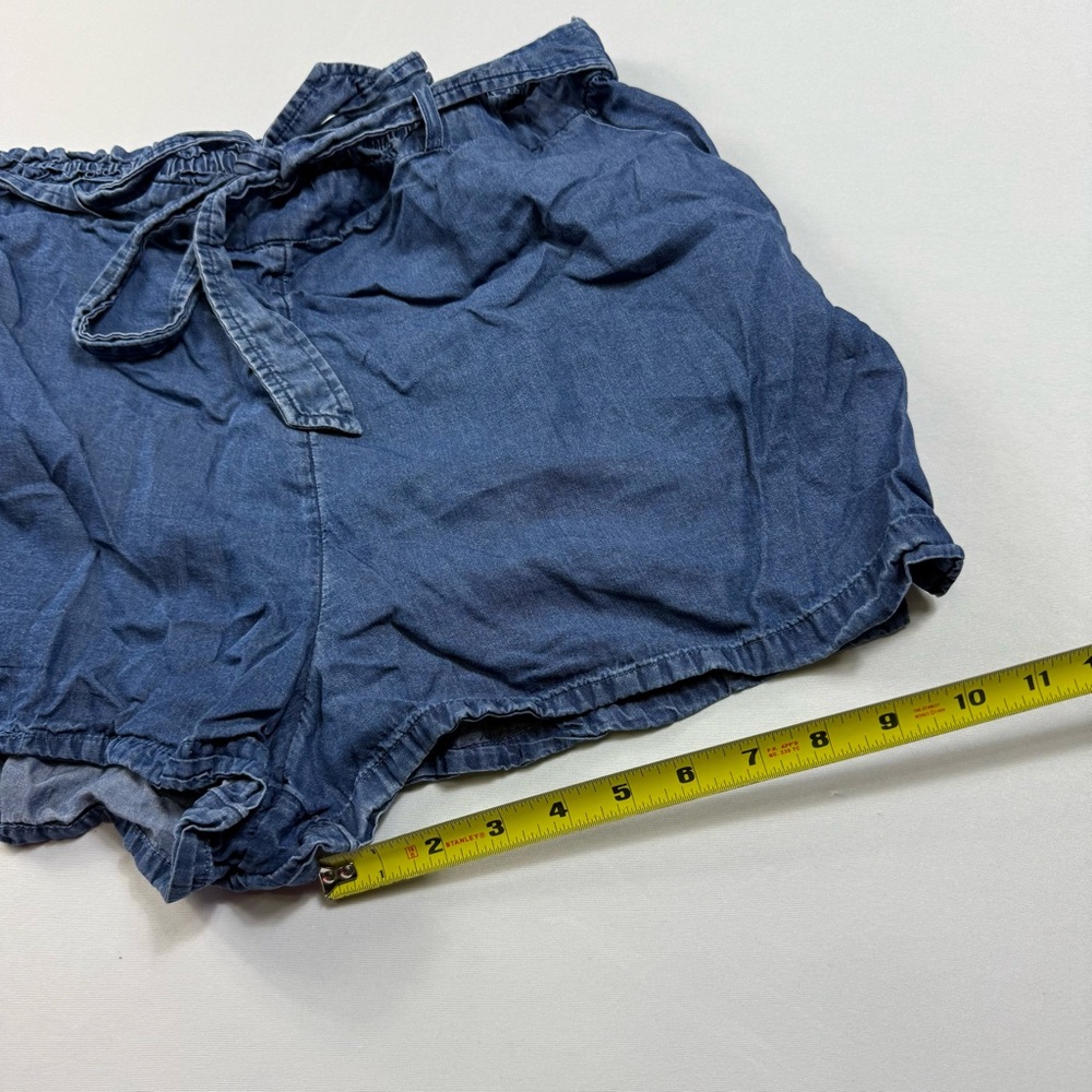 LC Lauren Conrad XL Chambray Denim Paperbag Waist Shorts Elastic Tie-Belt - Picture 7 of 9